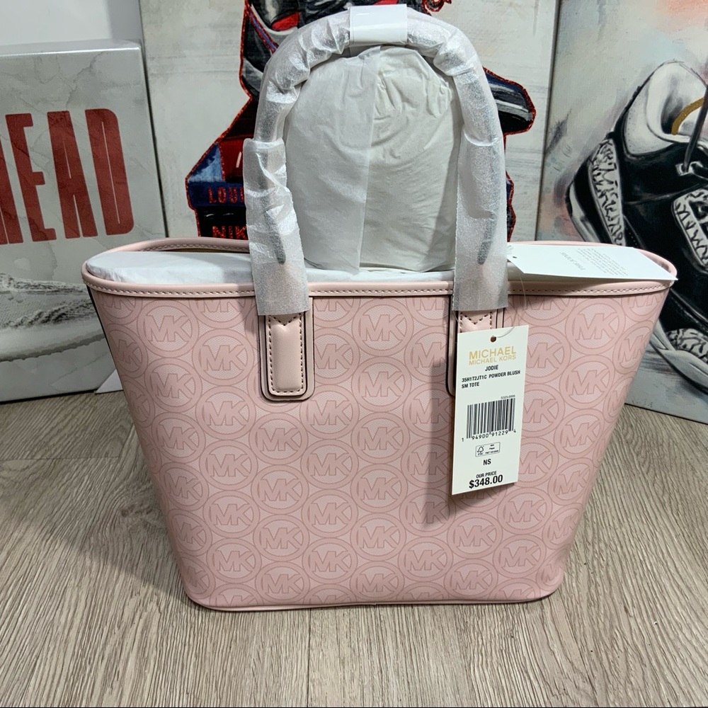 Michael Kors Jodie Small Powder Blush Jacquard Recycled Polyester Tote Handbag - Picture 10 of 10